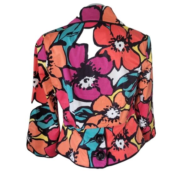 Cotton Floral Jacket Blazer Size 4 Bright Colors Pink Orange Turquoise Office - Picture 4 of 10